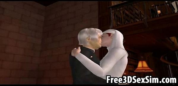  Foxy 3D cartoon nun sucking on a priests hard cock